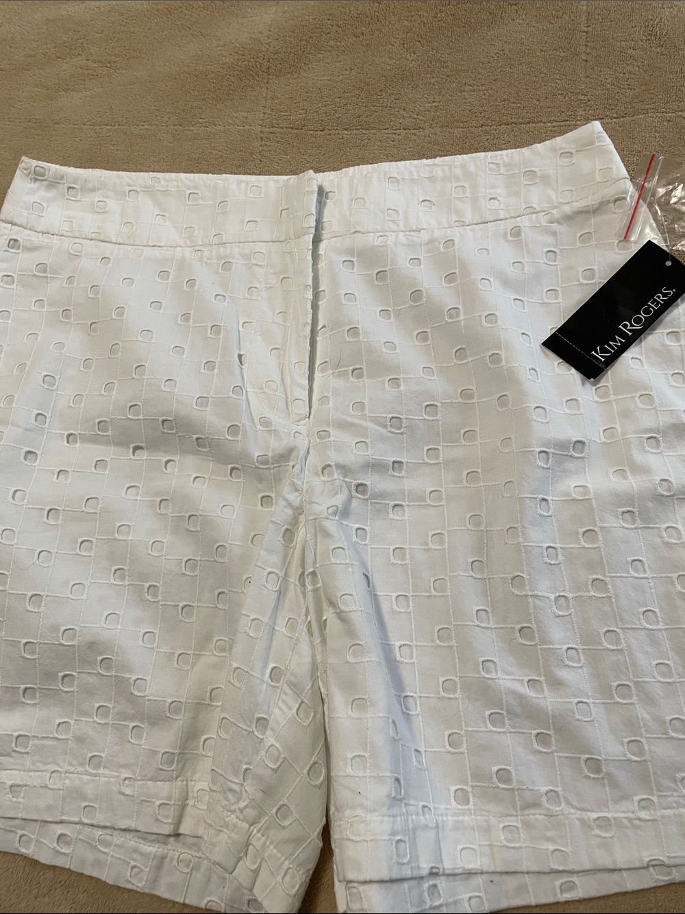 Kim Rogers White Square Eyelet Cotton Shorts